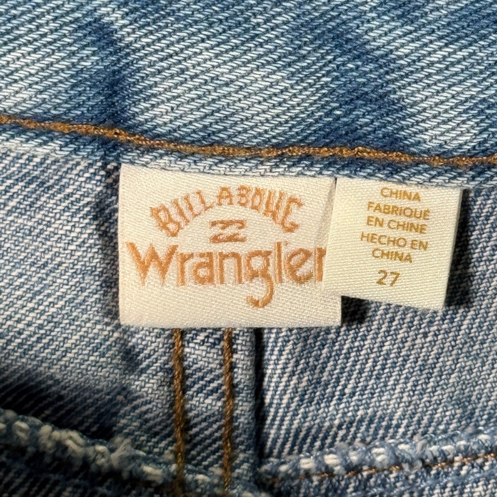 Wrangler X Billabong Extra Flare Jeans Womens 27 Blue Lightwash Patchwork Collab - Picture 13 of 16